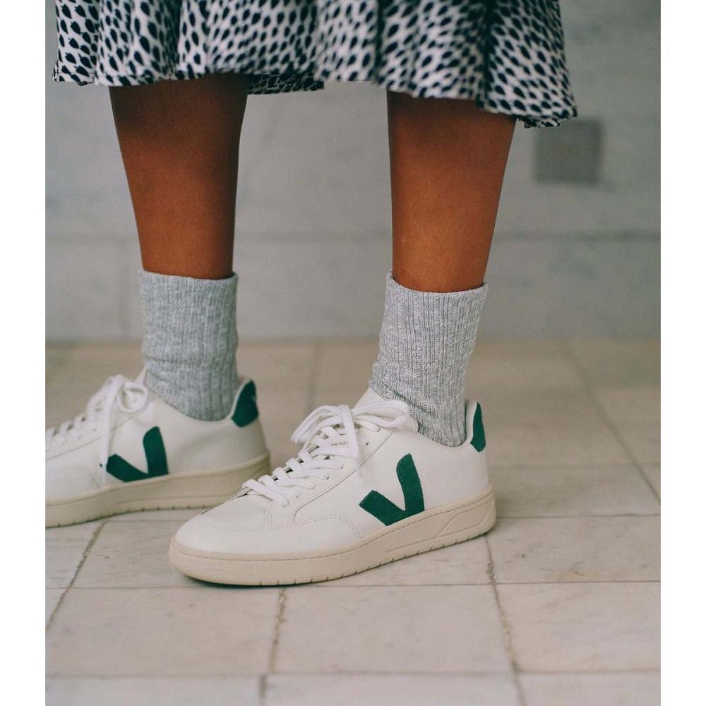 Veja V-12 LEATHER Tornacipő Női White/Green | HU 671KOR